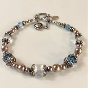 Silver-tone Sky Blue Stone Bracelet with Toggle Heart Closure